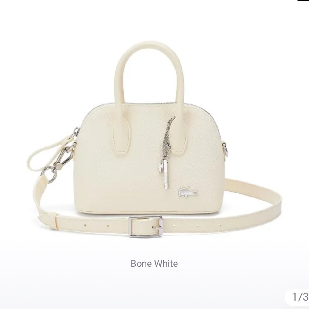 Lacoste hand bag with detachable shoulder strap, bone white